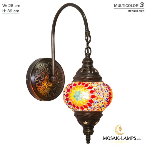 Turkish Mosaic Single Swan Neck Wall Lamp, Traditional Ceiling Lightings, Medium - Picture 10 of 17