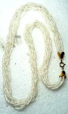 VINTAGE GLITTER WHITE CLEAR ART CZECH GLASS SEED BEADS  5 STRANDS NECKLACE