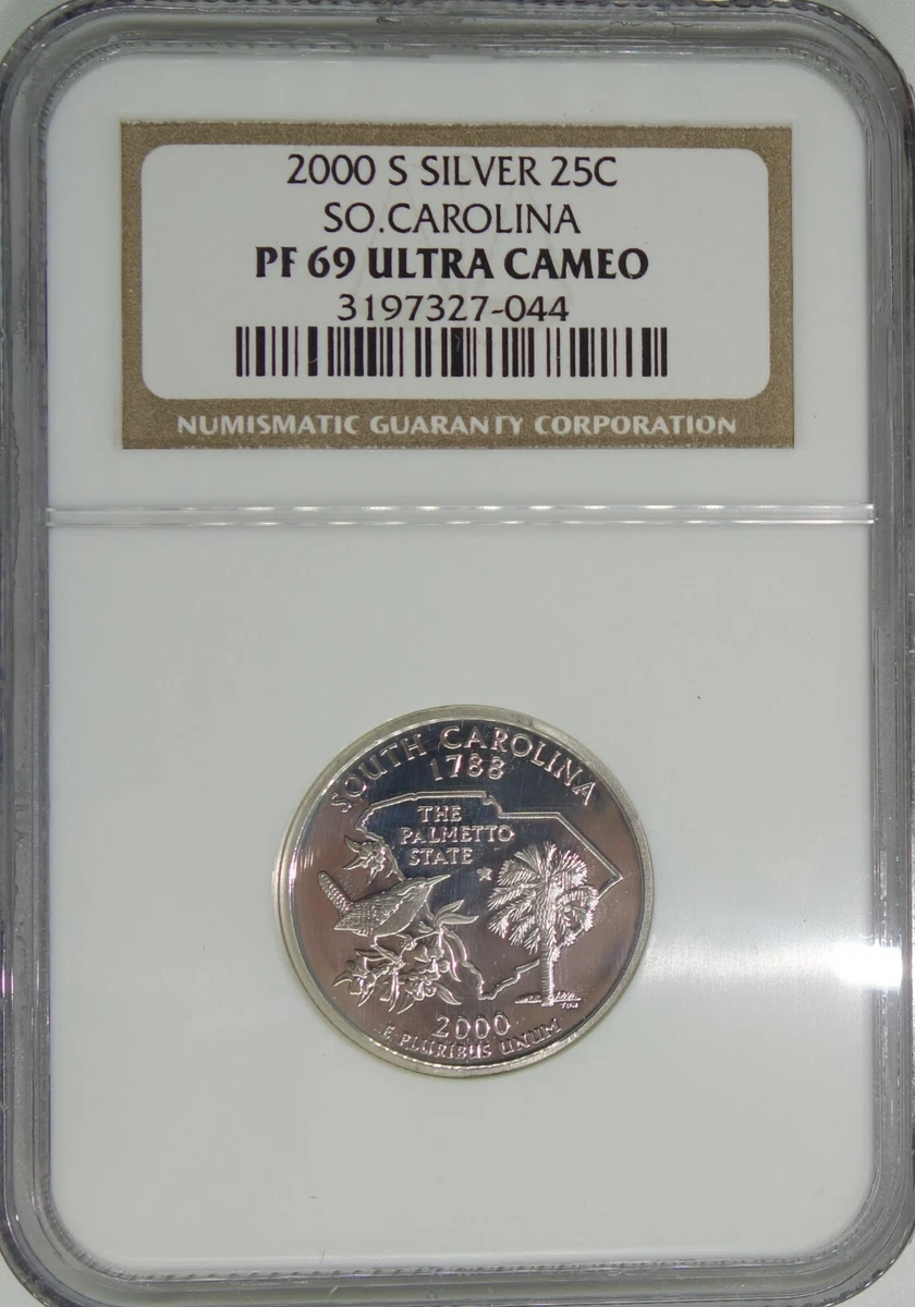 2000年イーグル銀貨　プルーフ銀貨 PF69 ULTRA CAMEO　アメリカ 2000-S 8th State Quarter - South Carolina Silver Proof NGC PF69