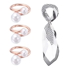 Silk Scarf Ring Clip, 3Pcs Double Pearls Scarves Pin, Rose Gold