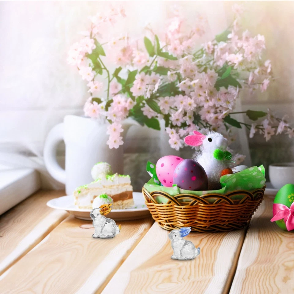  2 figurine di coniglio pasquale in cristallo trasparente, ornamento di - Immagine 4 di 4