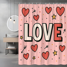 Cute Pink Love Shower Curtain with Hearts and Stars