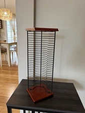 Vintage Wood & Wire CD Tower Rack Stand Holds 30 CDs 18-1/4” Tall Media Storage