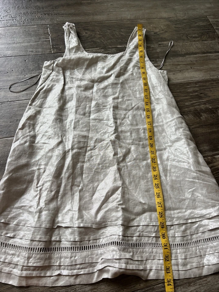 C&C California Womens Small Linen Dress Metallic Shimmer Square Neck Sleeveless - Image 3 of 4