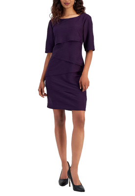 Connected Sheath Dress 6P Petite Dark Purple Textured Tiered Asymmetric NWT