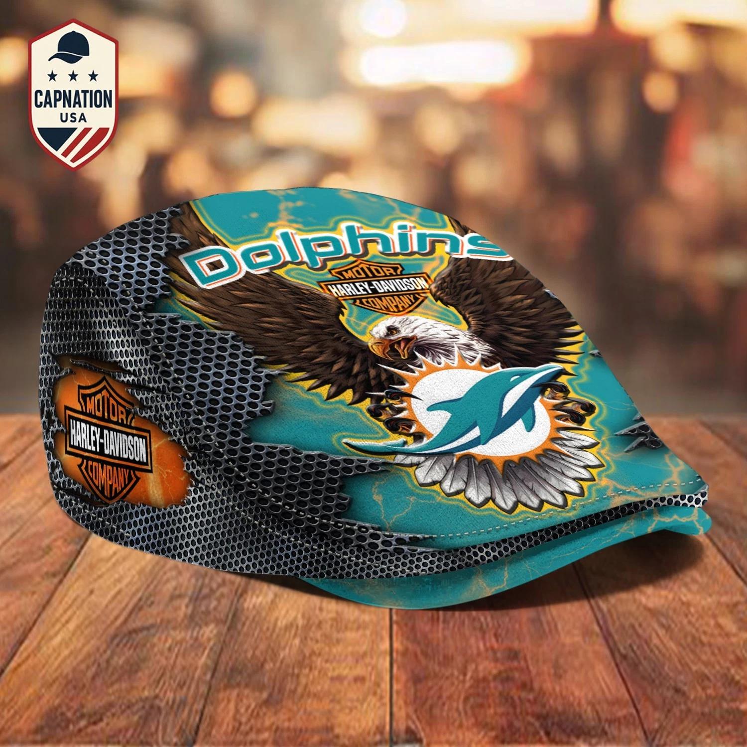 Miami-Dolphins Jeff Cap H davidson Jeff Cap football Newsboy Cap Flat