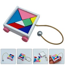 Miniature Wooden Tangram Trolley Model for Home Use Mini House Accessory