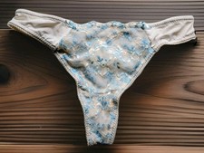 VTG Blue White Low Rise Silky String Thong Panties