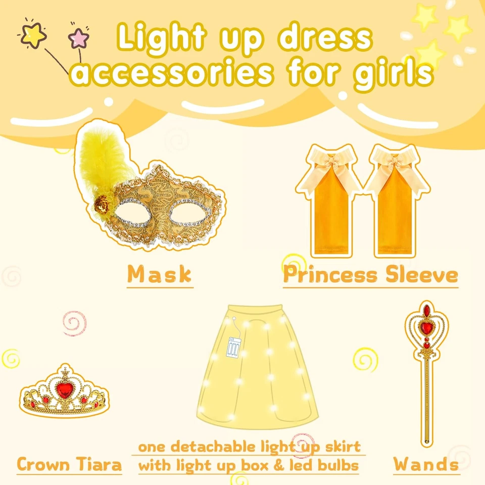 Vestido de princesa iluminado para niñas - Amarillo Halloween Juegos con disfraces Fiesta de cumpleaños Foto 3 de 4