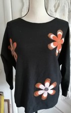 Rare Floral Sweater Women Large L Black Colorful Flower Supersoft