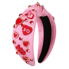 Hairband Valentines Day Headband Women Love Heart Crystal Red Pink Knot