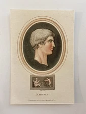 Antique 1814 Engraving of Roman Poet Martial – Classical Cameo Style 
