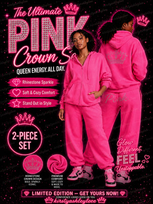 VICTORIA'S SECRET PINK CARMINE PINK IVY FLEECE HOODIE & SWEATPANT SET SIZE S