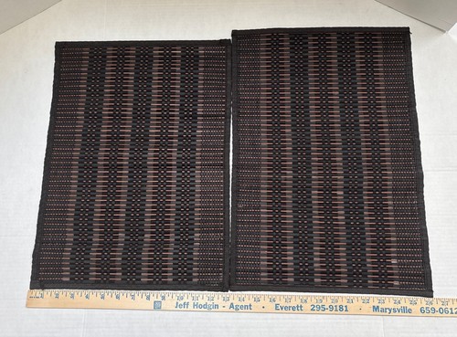 Fabric & Bamboo Placemats Set of 6 Brown & Black Hemmed Vintage - Picture 10 of 10