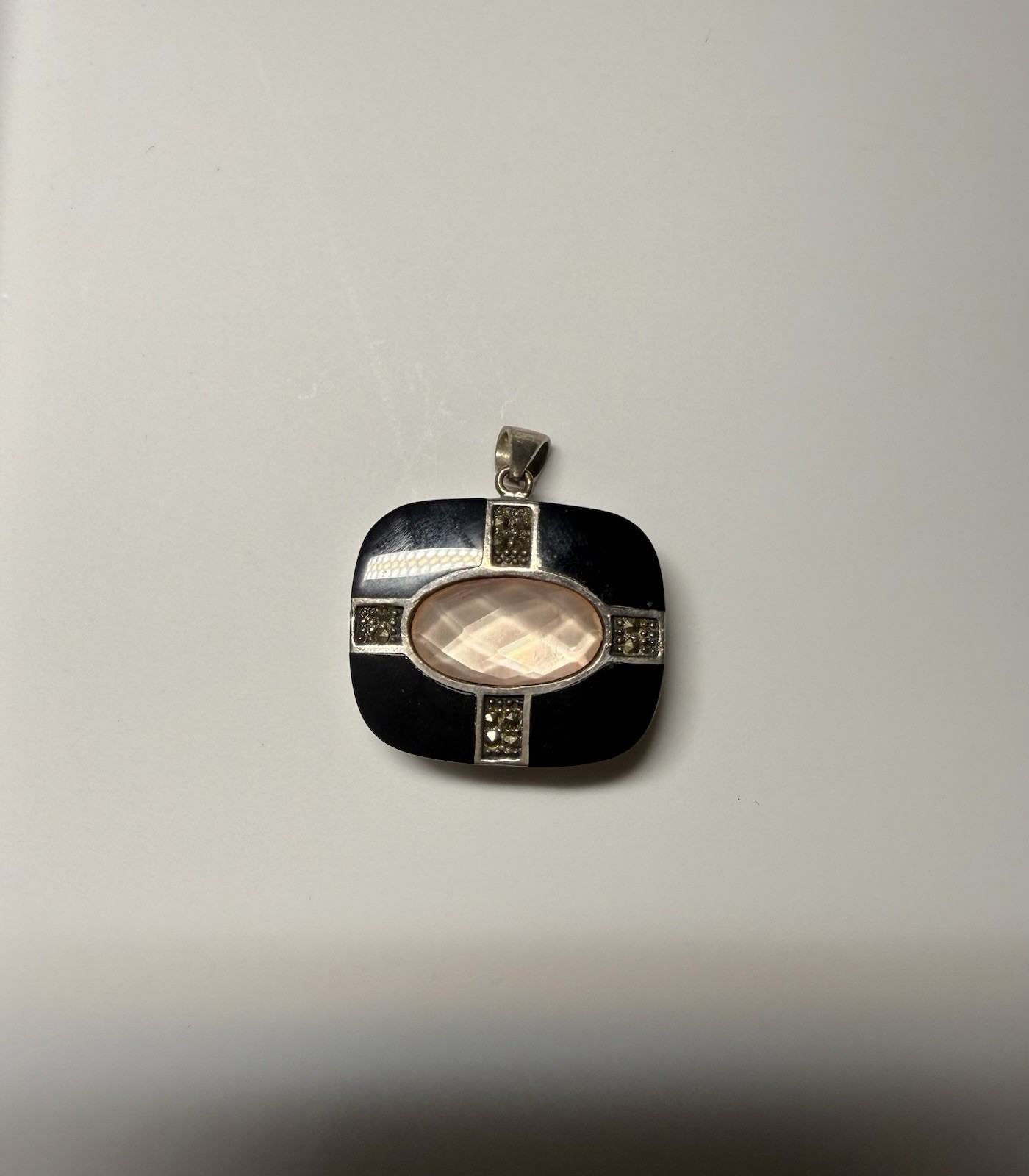 Black White Silver Rectangle Pendant Reversible 9… - image 4