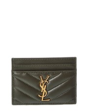 Saint Laurent Monogram Matelasse Leather Card Holder Women's Green
