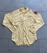 Vintage 1940s Chain Stitch Gabardine Loop Collar Button Up Union Made Shirt XL