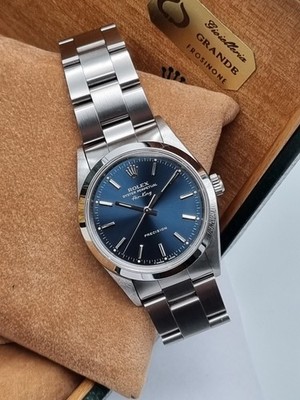 Rolex Air King 14000 Stahl 34mm blaues Zifferblatt Oyster Full Links Top C. Full Set 1995