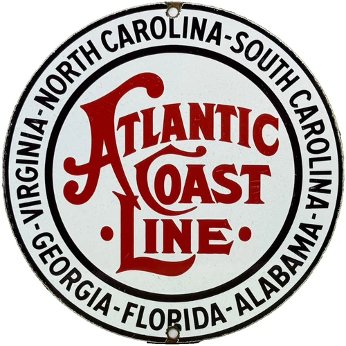 VINTAGE ATLANTIC COAST LINE PORCELAIN SIGN GAS STATION PUMP PLATE MOTOR OIL