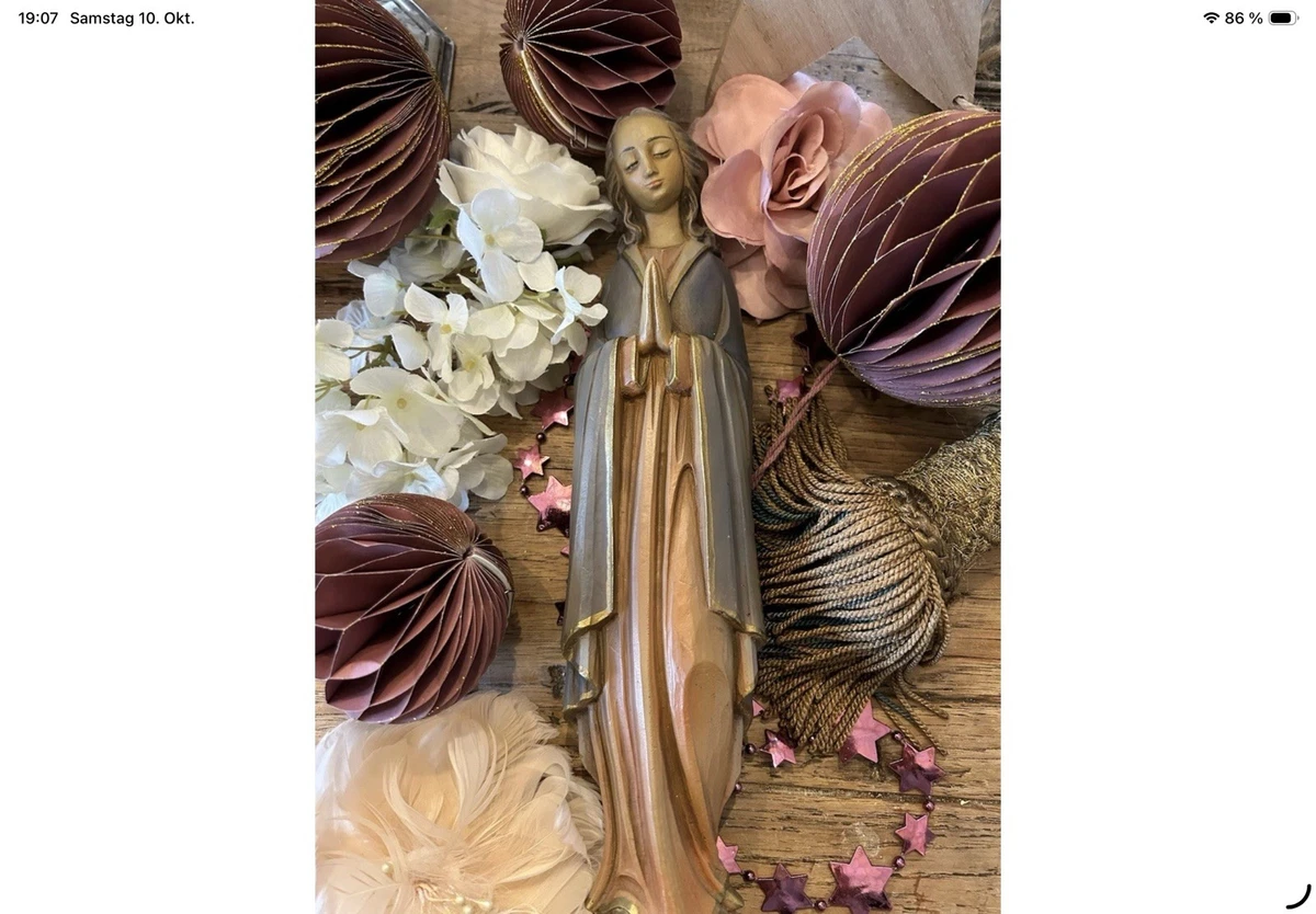 Biblische Holzfigur, Muttergottes, heilige Maria, geschnitzt, Vintage, Art Deco