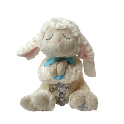 Ganz Serenity Lamb Crib Cross Blue 10  Plush Stuffed Animal Baby God Bless New
