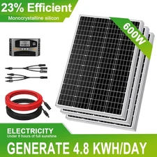 600W Solar Panel Kit 12V Battery Charger 60A Controller RV Marine Boat Off Grid
