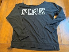 PINK Victoria's Secret Black Long Sleeve Cut Neck Sweatshirt