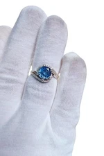 NATURAL BLUE SAPPHIRE & CZ SEPTEMBER BIRTHSTONE 925 STERLING SILVER WOMENS RING