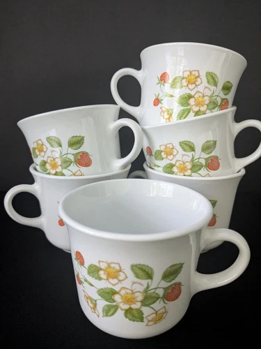 VTG Corelle Strawberry Sundae Tea Coffee Mugs Set Of 6 Excellent!