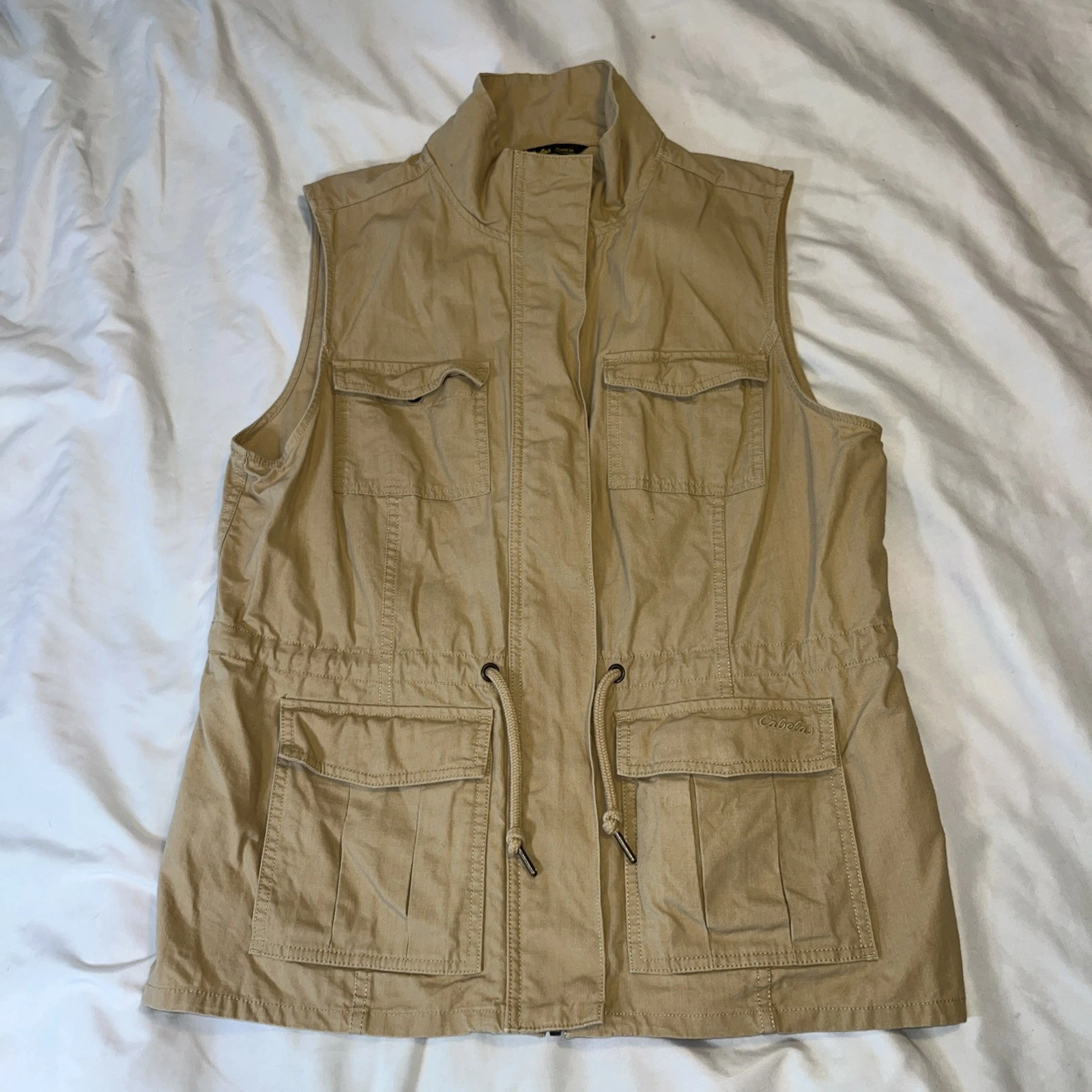 Cabelas Fishing Hunting Vest Women’s Large Utility Pockets Hiking Camping Khaki
