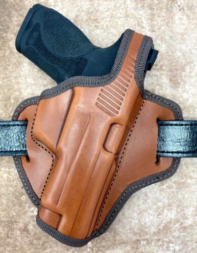 For S&W M&P 9 M2.0 COMPACT 4," Right Hand Brown Leather Thumb Break Belt Holster - Picture 4 of 6