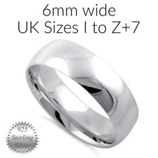 Plain 6mm 925 Sterling Silver Ring Unisex Women Men Wedding Band Thumb Comfort