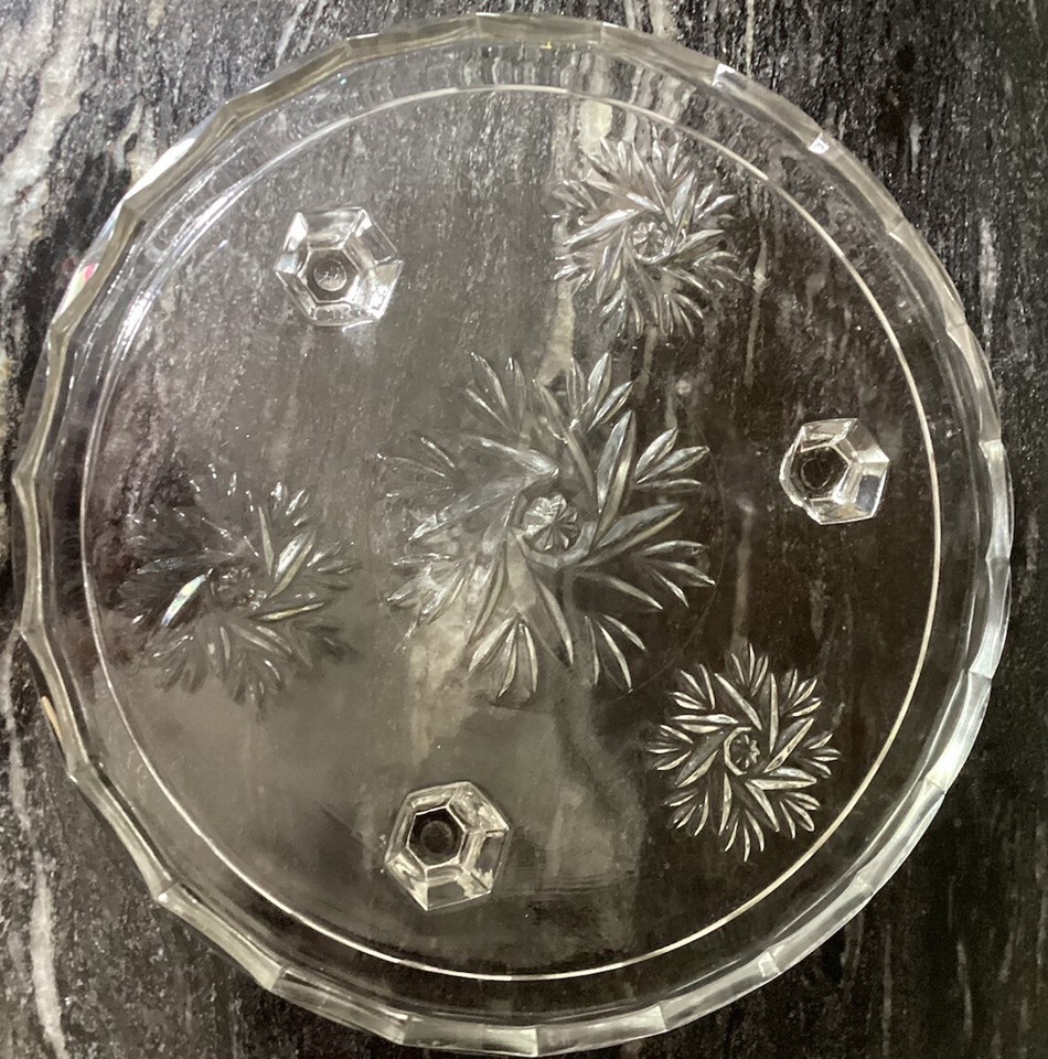 Vintage Pressed Glass Cake Stand . Stands On 3 Glass Feet eBay