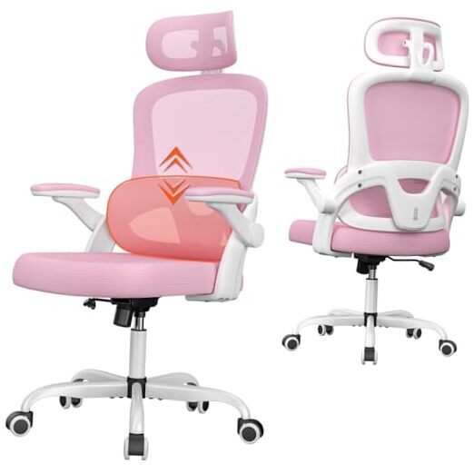 Ergonomic Office Chair, Home Office Desk Chair with Headrest, High Back Pink-image