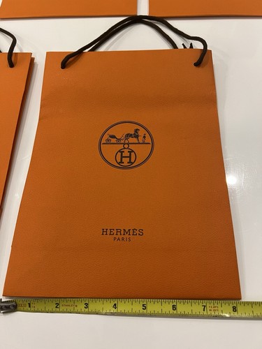 Hermes Orange Paper 5 Gift Bags Brown Cord Handles 8"x 11"x4" - Picture 4 of 5
