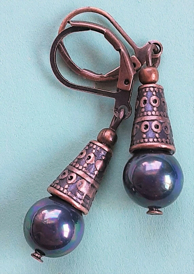 Pendiente gota cono cobre perla concha ELIGE color Foto 3 de 3