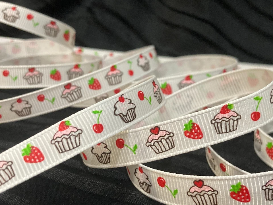 3/8" Cupcake white grosgrain RIBBON 1 yard party birthday decor baby shower bow - Image 3 of 4