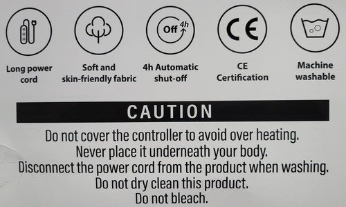 ELECTRIC HEATED THROW OVER BLANKET BLACK SOFT FLEECE WASHABLE 130 x 180 CM BLACK - Picture 16 of 16