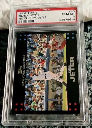 2007 TOPPS #40 DEREK JETER ~ NO GEORGE W. BUSH-MICKEY MANTLE ~ PSA 10 GEM MINT