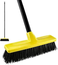 Push Broom Outdoor Indoor Broom 12" Wide,50" Long Handle with Stiff Bristles for