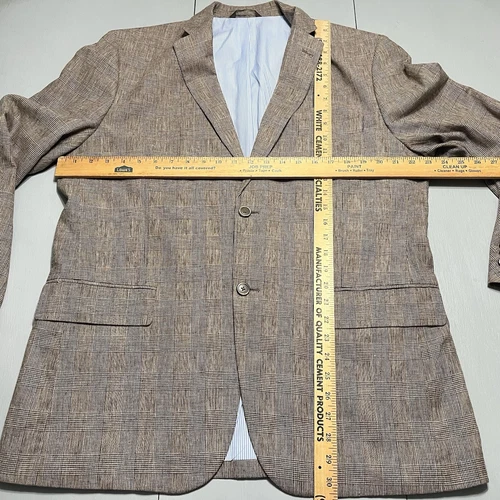 Tasso Elba Blazer Linen Cotton Blend Island Wear Large 42-44 Glen Plaid Grey image 7