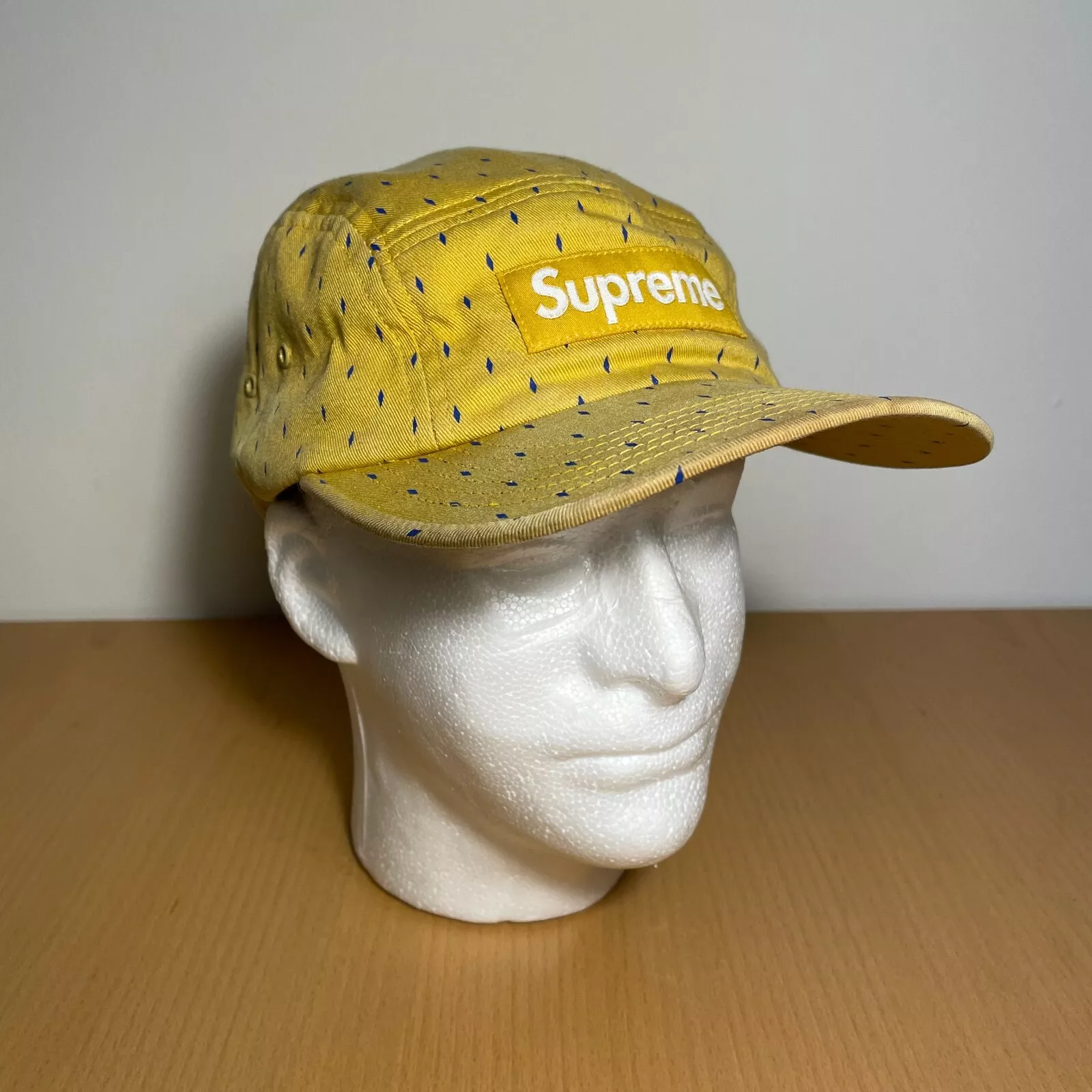 Casquette de camp Street Wear logo boîte jaune suprême motif diamant RARE