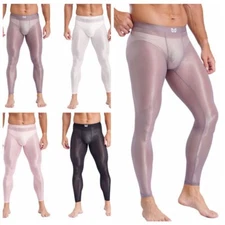 Mens Ice Silk Stretchy Compression Pants Seamless Yoga Sports Tights Pants