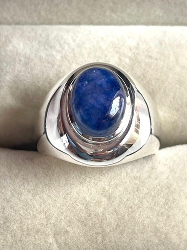 Silver Men's Ring Vintage Style Sapphire Ring Natural Glass Filled Blue Sapphire