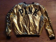 VICTORIAS SECRET PINK "PINK" DOG BLING METALLIC SHERPA BOMBER JACKET NWT