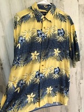 vtg mens Hawaiian Floral Button Shirt Sz L Rayon Short Slv Pckt Puritan