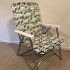 Vintage Aluminum Folding Chair Yellow White Blue Green Webbed Lawn Patio Outdoor
