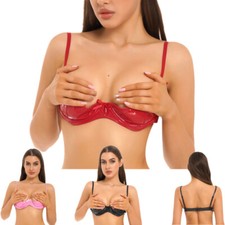 Women's Patent Leather 1/4 Cups Bikini Bra Wet Look Underwired Lingerie Bras Top