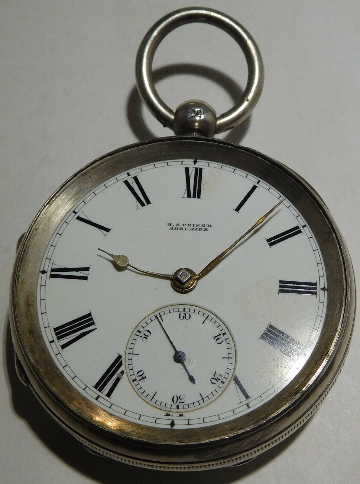 Antique sterling silver open face pocket watch c 1883 Henry Steiner Adelaide