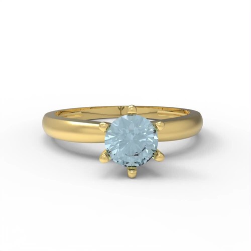 0.5Ct Round Cut Natural Aquamarine Solitaire Engagement Ring, 14K Yellow Gold - Video 1 of 1